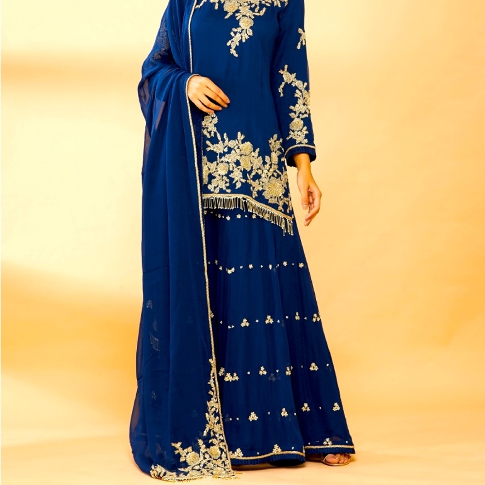 Royal blue embroidered with gold & silver